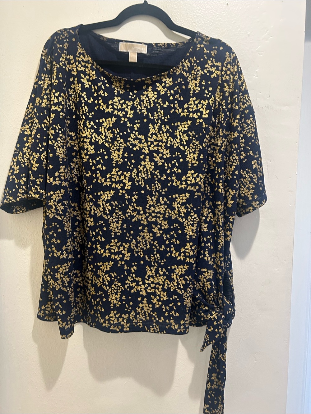 Michael Kors Navy Top with gold Floral Tie
